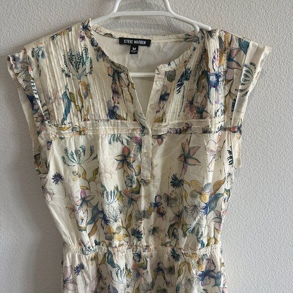 Steve Madden Cream Floral Crew Neck Cap Sleeve Faith Mini Dress - Picture 4 of 8
